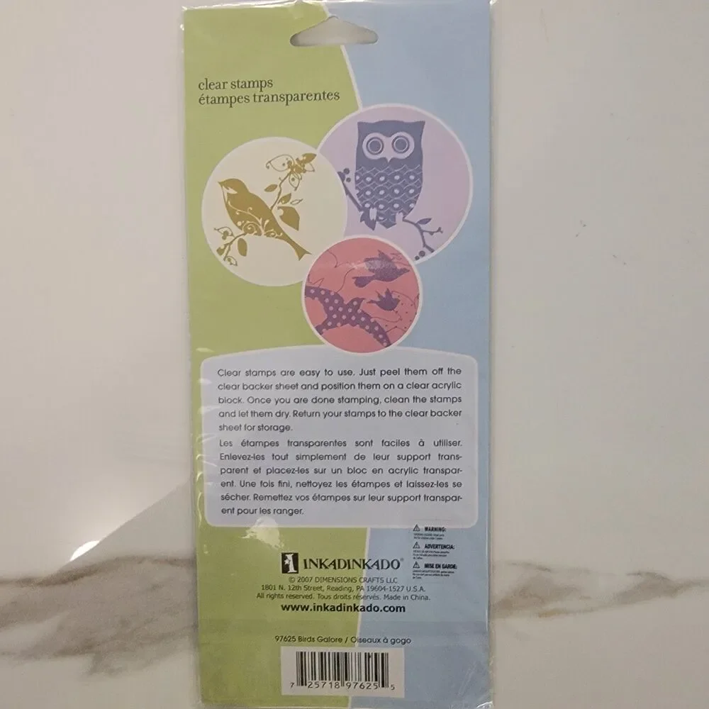 Inkadinkado Clear Stamps Birds, Butterflies & Flowers LOT of 3 Sets - 19 Stamps